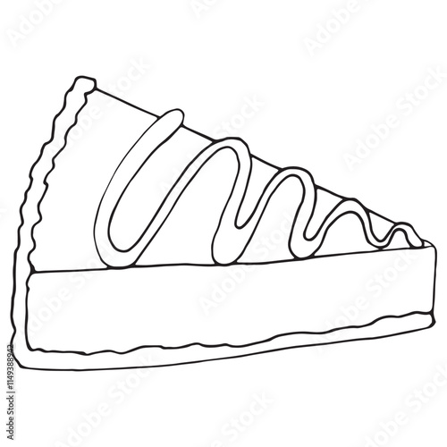 piece of cheesecake with frosting, vector black and white doodle element, coloring book, cute design element