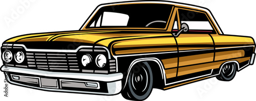 American Gold Muscle Car Cartoon Illustration