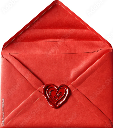 Red envelope sealed with a heart-shaped wax stamp, symbolizing love and romance. Perfect for Valentine's Day, wedding invitations, love letters, or romantic celebrations.


