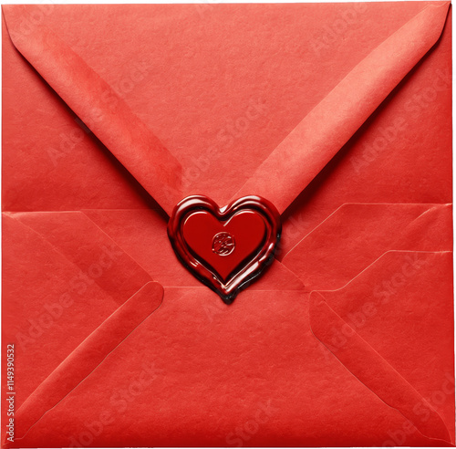 Red envelope sealed with a heart-shaped wax stamp, symbolizing love and romance. Perfect for Valentine's Day, wedding invitations, love letters, or romantic celebrations.

