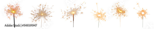PNG Vibrant sparklers illuminating night, isolated element set, transparent background
