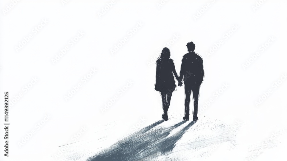 a minimalist sketch of a couple holding hands
