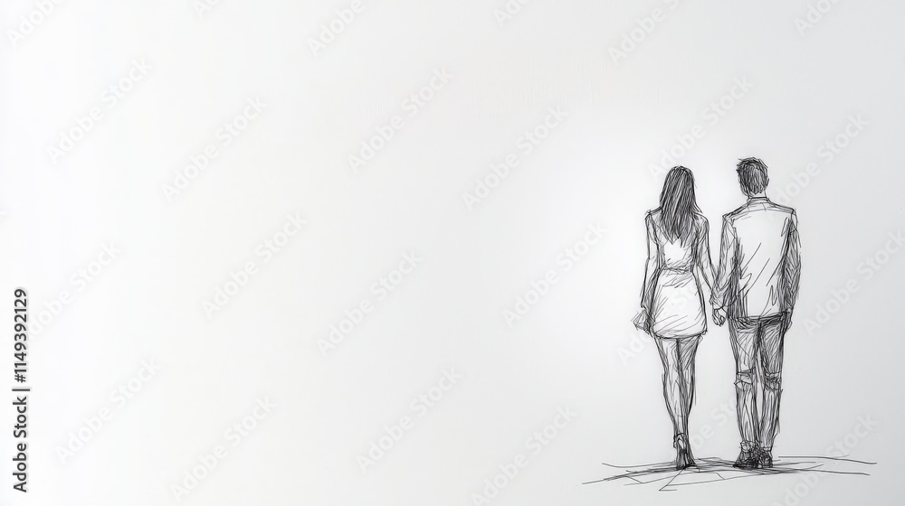 Fototapeta premium a minimalist sketch of a couple holding hands