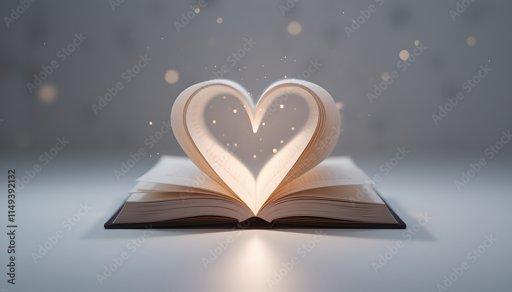 Open Book Heart Shape, Magical Glow - Abstract Concepts
