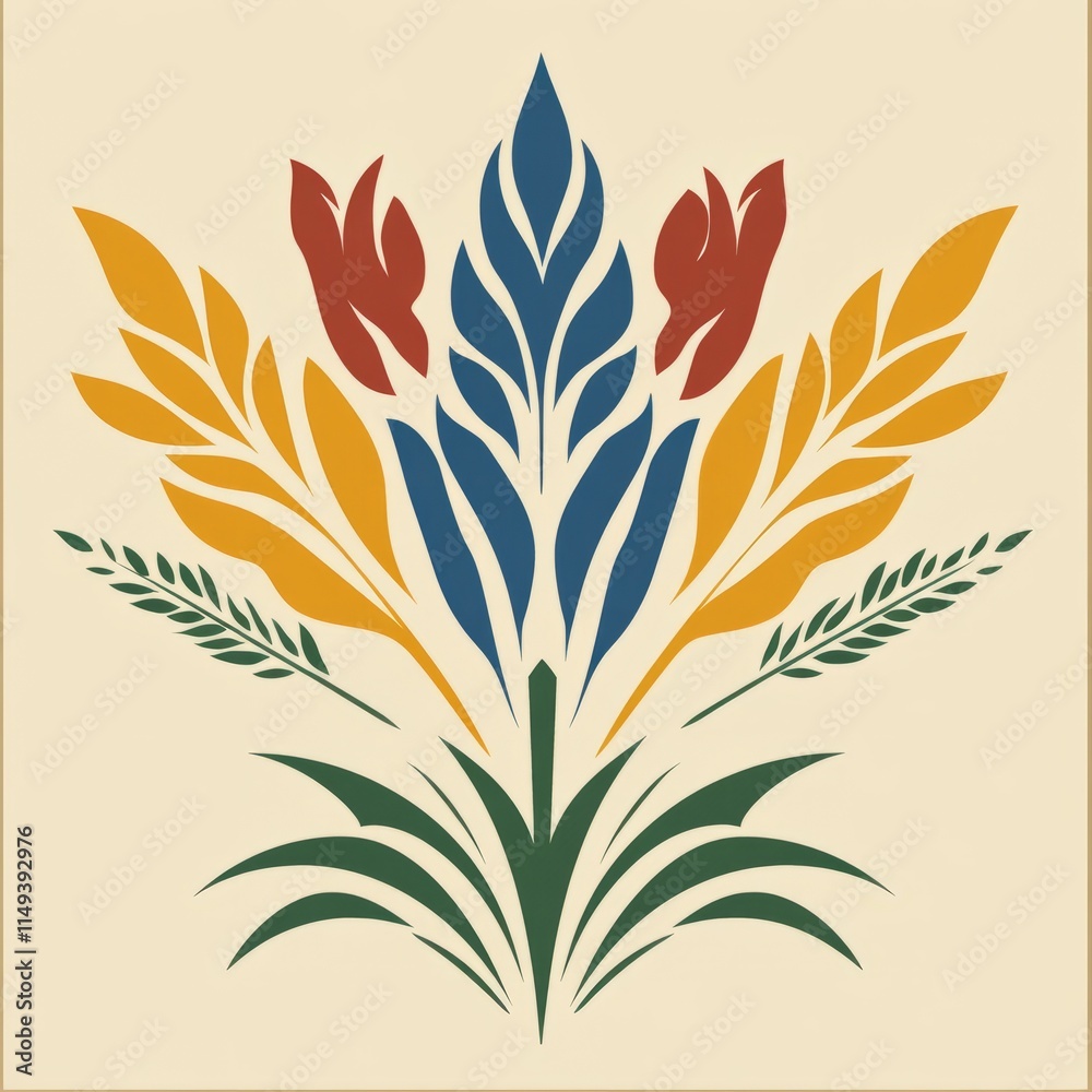 Fototapeta premium Stylized Floral Bouquet with Wheat and Tulips Design