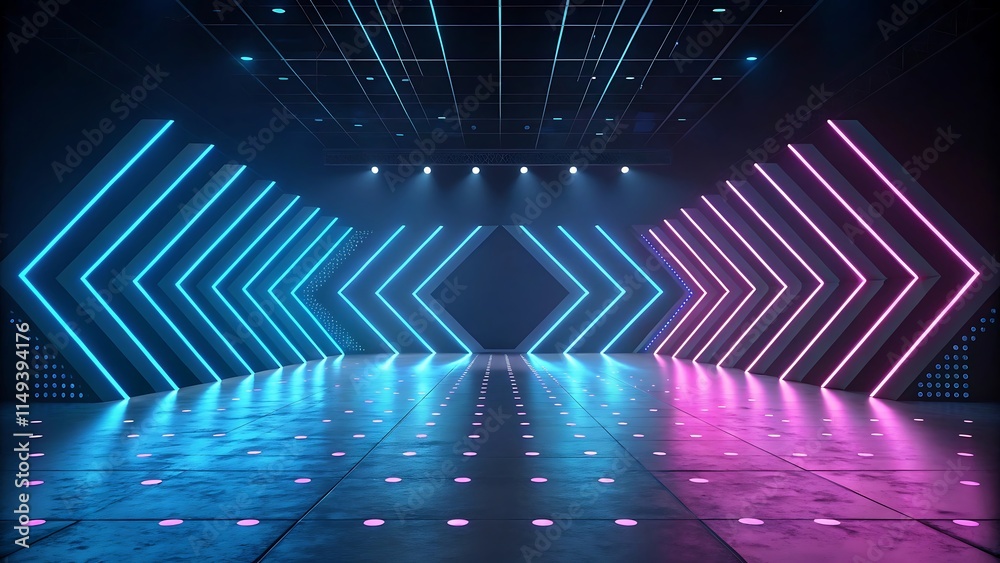 Fototapeta premium Modern Geometric LED Light Installation in a Dark Room background