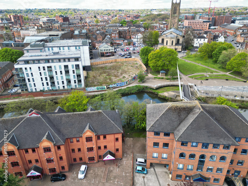 An Aerial View of Downtown and Central Derby City Centre of Midlands England, Great Britain photo