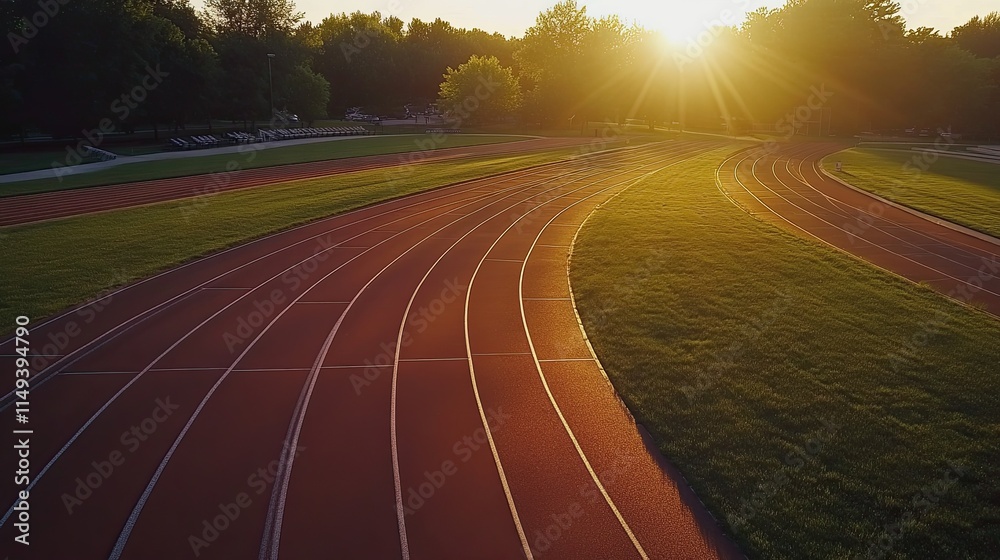 Naklejka premium Golden Hour on the Crimson Track: Autumn's Embrace at the Academic Grounds