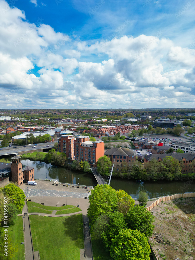 Fototapeta premium An Aerial View of Downtown and Central Derby City Centre of Midlands England, Great Britain