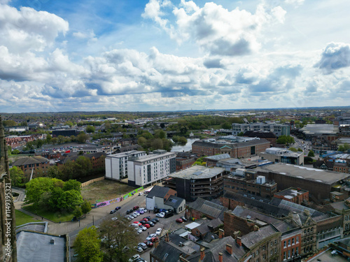 An Aerial View of Downtown and Central Derby City Centre of Midlands England, Great Britain photo