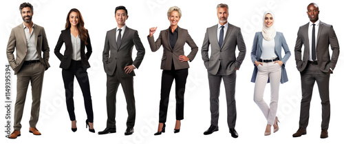 Diverse business people full body png cut out element set, transparent background