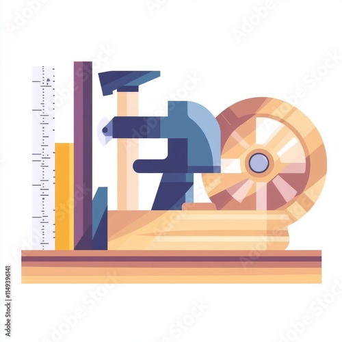 Wallpaper Mural Woodworking Tools and Measuring Instruments on a Workbench Torontodigital.ca