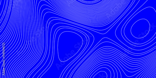 Geographic abstract curve wavy lines background, contour map relief land white line on blue background outline of landscape geodesy topographic map background, line map with seamless ornament design.