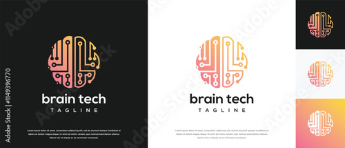 Smart brain technology logo design. Technology human brain logo template. Technology logo symbol icon