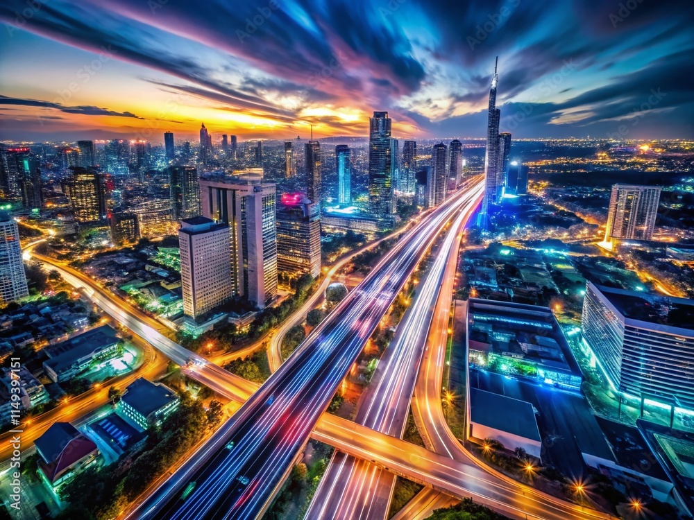 Night Cityscape Drone Photography: Speed & Connectivity Light Trails Night Cityscape Drone Photography: Speed & Connectivity Light Trails