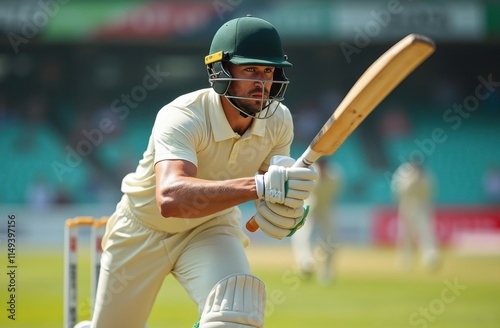 action portrait of a cricket batsman playing