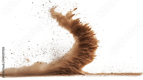 The dust devil spins, a small whirlwind of dust and debris isolated on white and transparent a background. photo