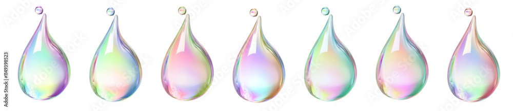 PNG Colorful iridescent water droplets, element set on transparent background PNG Colorful iridescent water droplets, element set on transparent background