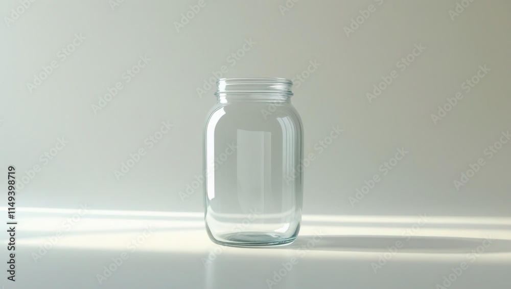 A solitary, spotless, and sleek empty jar with a rounded body and a flat, wide mouth is centrally positioned on a soft, pale, and uniformly lit translucent background, evoking a sense of minimalism an A solitary, spotless, and sleek empty jar with a rounded body and a flat, wide mouth is centrally positioned on a soft, pale, and uniformly lit translucent background, evoking a sense of minimalism an