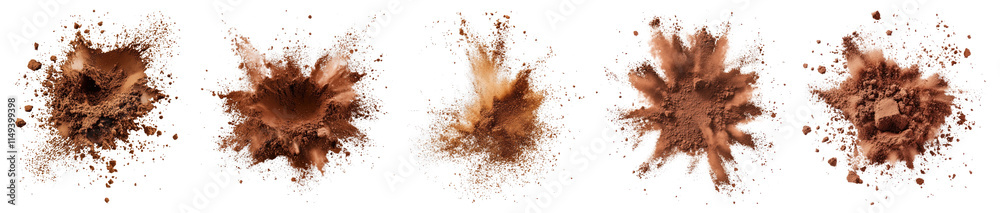 PNG exploding cocoa powder set, transparent background PNG exploding cocoa powder set, transparent background