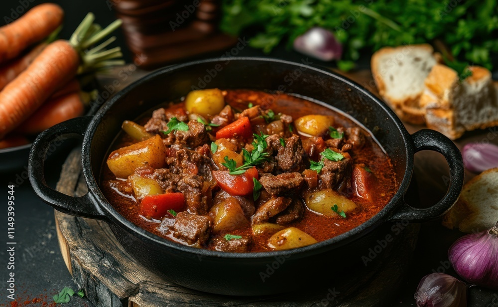 photo of hot meat and vegetables in a pan photo of hot meat and vegetables in a pan