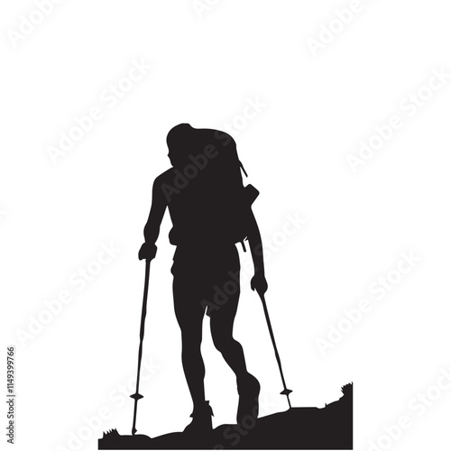 Hiking man Silhouettes. hiker with rucksacks and backpack silhouette.