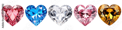 PNG Colorful heart-shaped sparkling gems, element set on transparent background