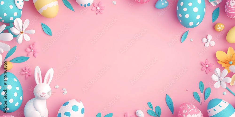 Obraz premium Easter Bunny Decorated Eggs Flowers Springtime Design