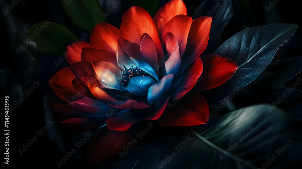 Obraz premium Dynamic Red and Blue Bloom Transitioning with Phases