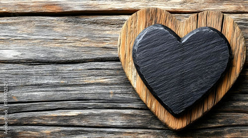 Rustic Wooden Heart with Black Slate Overlay Illustration