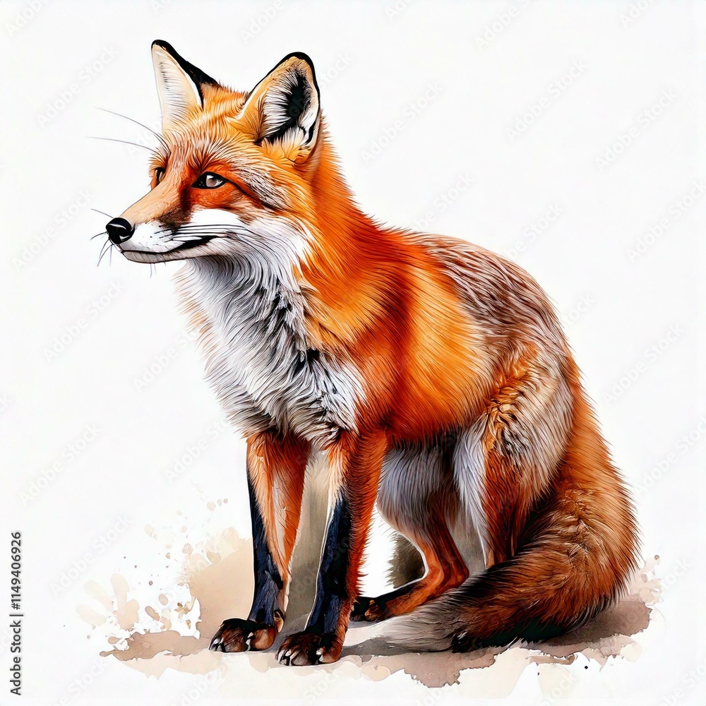 Fototapeta premium Elegant Red Fox Illustration on White Background