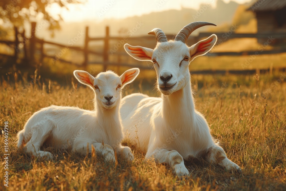 White Goat and Kid at Sunset White Goat and Kid at Sunset