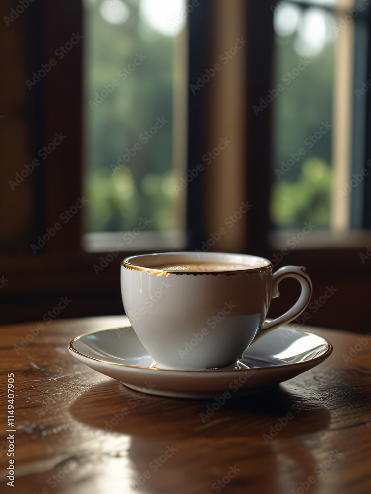 A cup of coffee adds warmth to the cozy room. A cup of coffee adds warmth to the cozy room.
