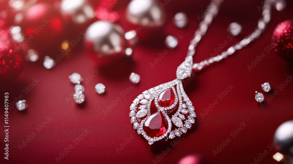 Exquisite Red Gemstone Necklace on Rich Velvet Background Exquisite Red Gemstone Necklace on Rich Velvet Background