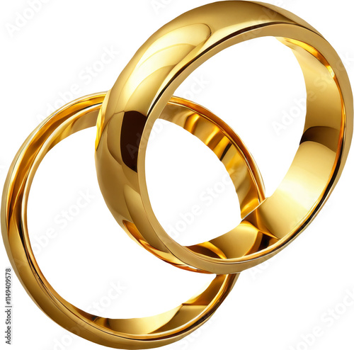 Two intertwined golden wedding rings with a polished, reflective surface. The rings symbolize love, unity, and lifelong commitment.

