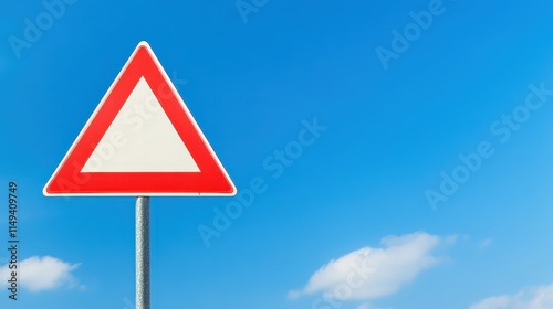 Striking red and white triangular road sign, a symbol of caution safety for drivers photo