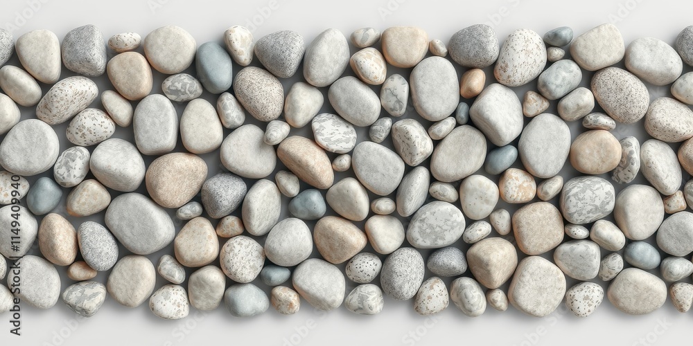 A continuous horizontal row of various sized, naturally-occurring, smooth river stones in neutral tones A continuous horizontal row of various sized, naturally-occurring, smooth river stones in neutral tones