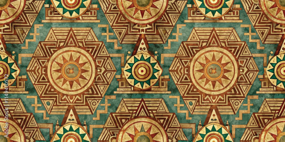 Intricate geometric patterns featuring earthy tones and tribal designs, evoking a sense of mystery and artistry. Intricate geometric patterns featuring earthy tones and tribal designs, evoking a sense of mystery and artistry.