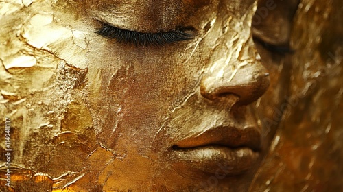 Golden Goddess: A Luxurious Close-Up Portrait photo