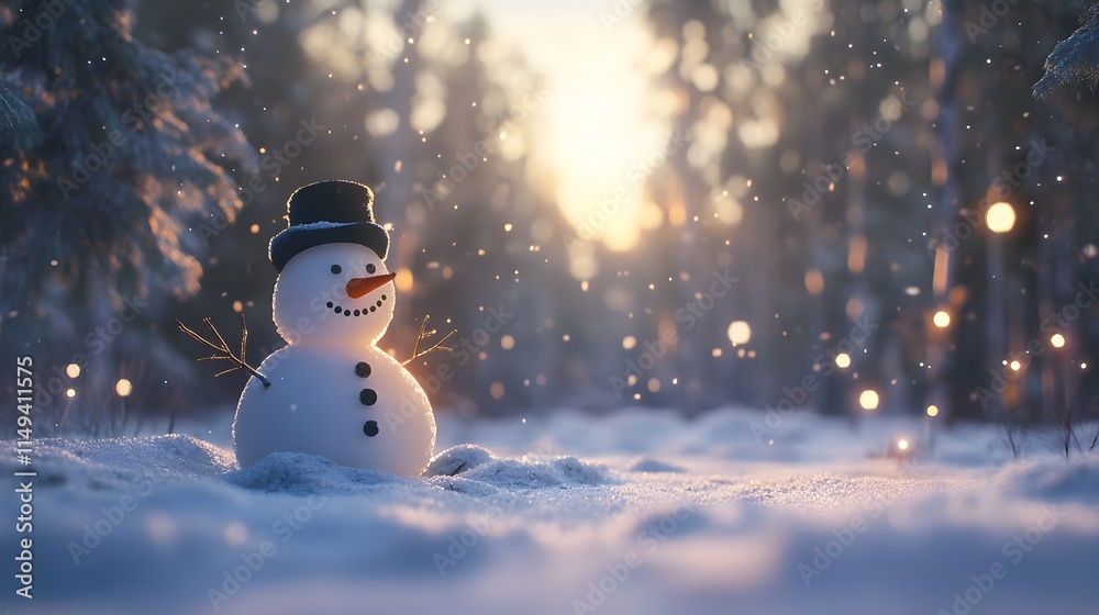 Obraz premium Snowman in a Winter Wonderland Forest Setting