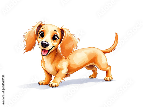 Vector illustration of a cartoon animation of dachshund, painted in watercolor, isolated on a white background, dachshund animation