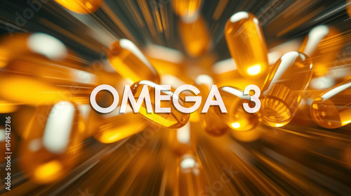 Dietary supplements, fish oil capsules, provide Omega 3 photo