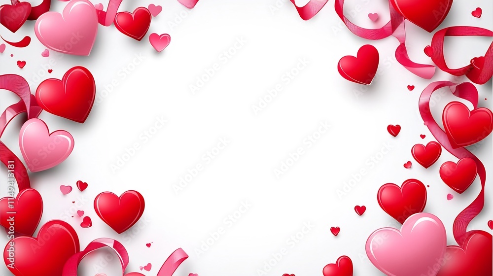 Romantic Red and Pink Hearts and Ribbons Frame Design for Presentations Romantic Red and Pink Hearts and Ribbons Frame Design for Presentations