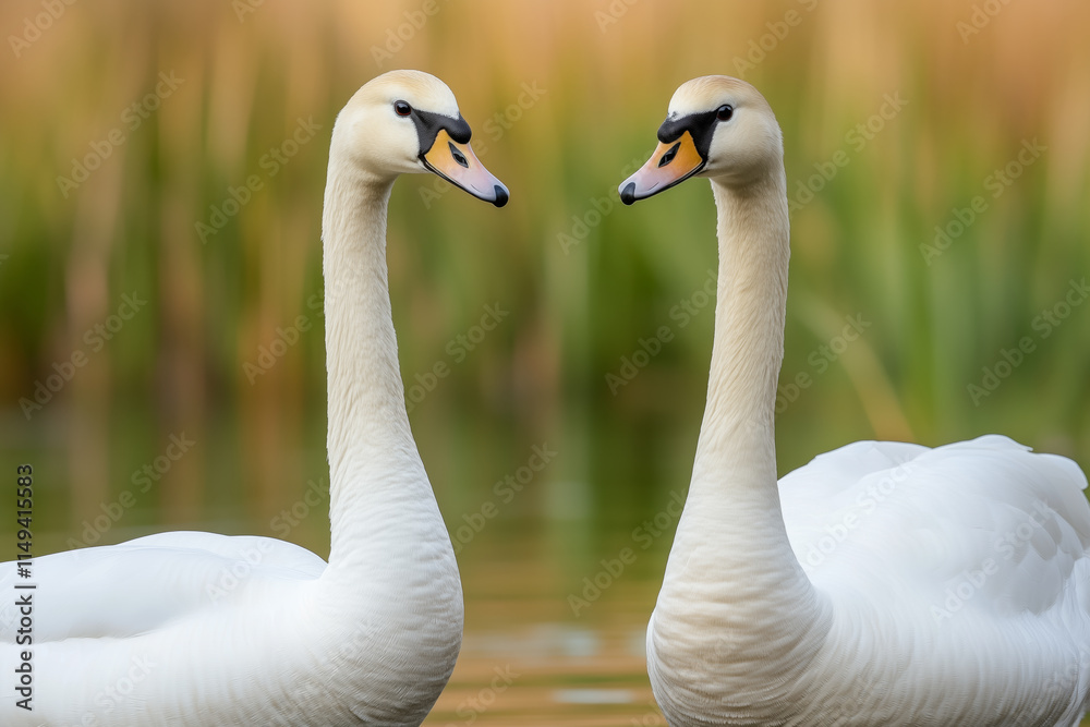 Fototapeta premium Pair of swans facing each other