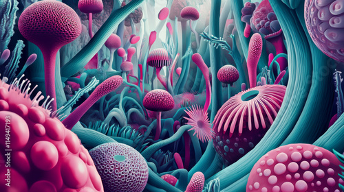 Surreal Diatom Forest: Magenta and Teal Fantasy