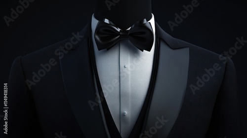 Black tuxedo with a bow tie on a dark background