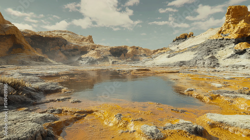 Dallol Hot Spring: Thermophile Adaptation, 3D Render, Yellow, Orange, Landscape photo