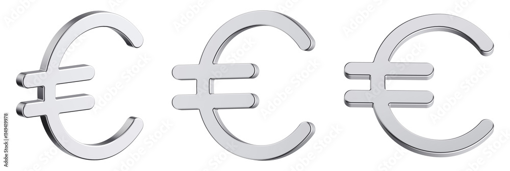 Obraz premium Elegant 3D Metallic Euro Sign Icons – Currency and Financial Symbols