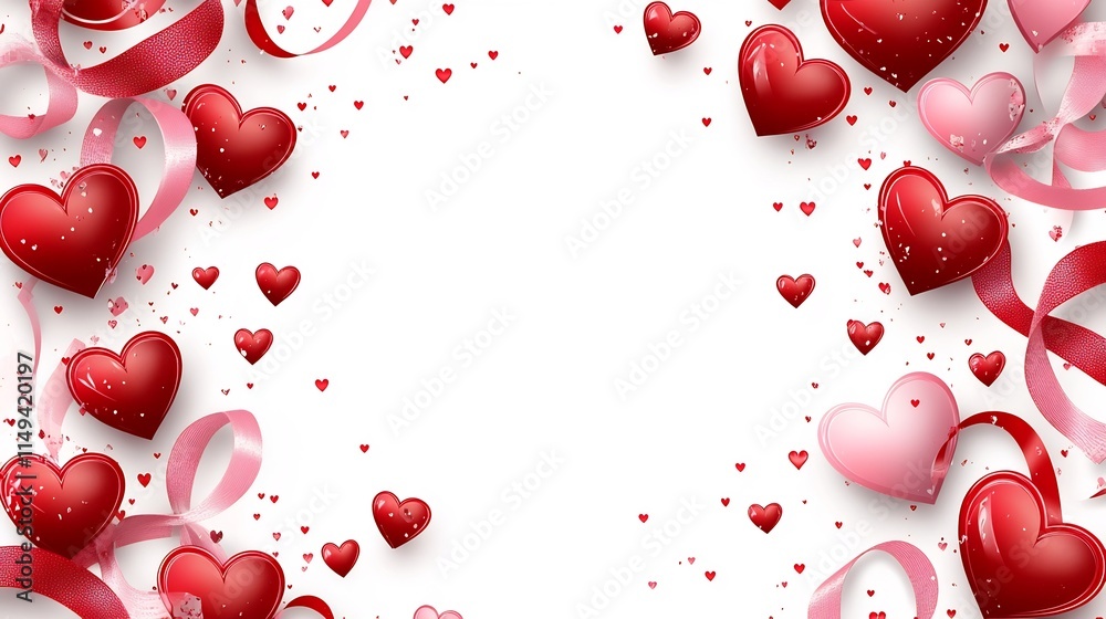 Elegant Frame with Hearts and Ribbons for Valentine s Day Presentations and Designs Elegant Frame with Hearts and Ribbons for Valentine s Day Presentations and Designs