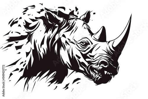 Black and white stylized rhino head. photo